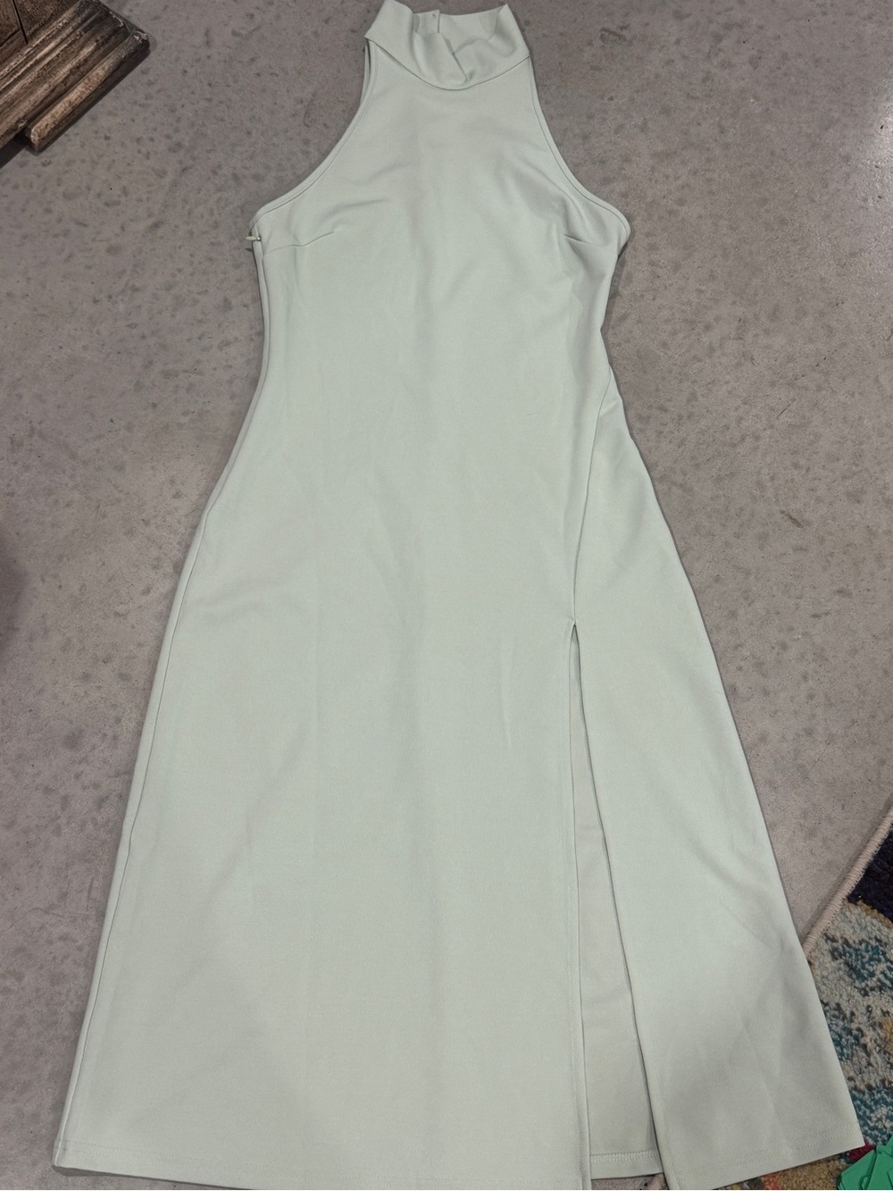 Sleeveless High-Neck Mint Green Midi Dress